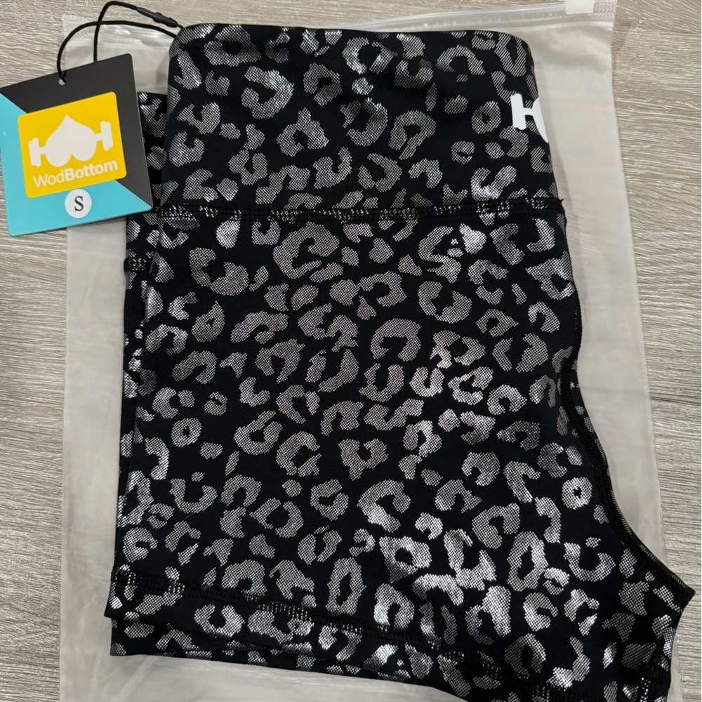 WodBottom Women's Athletic Shorts - Black and Silver Leopard Print
